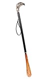 Design Schuhanzieher Schuhlöffel 70 cm mit silbernem Adlerkopf als Griff, schwarzer Holzschaft