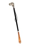 Design Schuhanzieher Schuhlöffel 70 cm mit silbernem Hundekopf als Griff, schwarzer Holzschaft