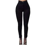 Ularma Damen High-Waist Stretch Röhrenjeans Denim Jeans Modern Lässige Hosen (L, Schwarz)