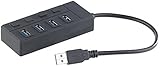 Xystec USB Schalter: USB-3.0-Hub mit 4 Ports, einzeln schaltbar, bis 5 Gbit/s (USB 3 0 Verteiler)