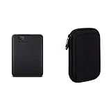 WD Elements Externe Festplatte 5 TB (USB 3.0-Schnittstelle, Plug-and-Play, kompakt und leicht) schwarz & Amazon Basics Schutzhülle für Externe Festplatten