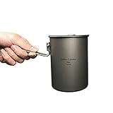 Jolmo Lander Titanium Topf mit feststellbarem Griff, Camping Tragbar Titan Wasser Becher Tasse Klappgriff(750ml/25oz,900ml/30oz) (900ml/30oz)