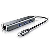 CSL - USB C HUB mit RJ45 Ethernet - 10/100/1000 Mbit/s - Gigabit Ethernet, LAN Network Adapter - 3 x USB 3.2 Gen.1 A Ports - für PCs, Notebooks, Ultrabooks und Tablets mit USB Typ C Anschluss