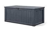 Koll Living Auflagenbox/Kissenbox 570 Liter l 100% Wasserdicht l mit Belüftung dadurch kein übler Geruch/Schimmel l Moderne Holzoptik l Deckel belastbar bis 250 KG (2 Personen) (GRAU)