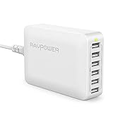 RAVPower USB Ladegerät 6-Port 60W USB Ladestation Mehrfach mit iSmart Technologie für iPhone 11 Pro Max XS Max XR X 8 7 6 Plus, iPad, Galaxy S9 S8 Plus, LG, Huawei, HTC, Smartphones, Tablets, MP3 usw