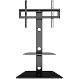 BONTEC TV Bodenständer TV Ständer TV Standfuß Höhenverstellbar mit 2 Ablagen aus gehärtetem Glas für 30-65” LED OLED LCD Plasma Flach & Curved Fernseher bis zu 40 kg Max. VESA 600 x 400 mm