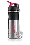 BlenderBottle Sportmixer Edelstahl Trinkflasche mit BlenderBall, geeignet als Protein Shaker, Eiweißshaker, Wasserflasche oder für Fitness Shakes, BPA frei, skaliert bis 770ml, 820 ml, schwarz / pink