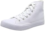 stiefelparadies Damen Sneakers High Top Sportschuhe Stoffschuhe Freizeit Schnürer 140036 Weiss White 36 Flandell