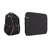 Amazon Basics – Laptoprucksack, geeignet für die meisten 17-Zoll-Laptops (43 cm), Schwarz & Schutzhülle für Laptops mit Einer Bildschirmdiagonale von 38,1-39,6 cm (15-15,6 Zoll)
