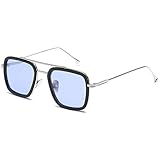 SHEEN KELLY Luxus Retro Sonnenbrille Quadratische Brillen Metallrahmen für Männer Frauen Klassiker Sonnenbrille Piloten Silber Schrittweise Linsen, Blau1:1