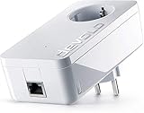 devolo dLAN 1200+ Powerline (1200 Mbit/s Netzwerk über die Steckdose, 1x LAN Port, 1x Powerline Adapter, integrierte Steckdose, PLC Netzwerkadapter) weiß