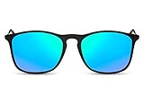 Cheapass Sonnenbrille Recht-Eckig Verspiegelt Schwarz Blau-Grün UV-400 Dünne Metall-Bügel Sport Damen Herren