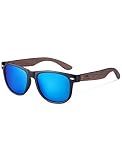 Amexi Sonnenbrille aus Holz für Männer und Frauen, Polarisiert UV400, CAT 3 CE, mit Etui, Stoff und Tasche (Blau Grün) (Blau)