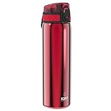 Ion8 Auslaufsichere Schlanke Trinkflasche, Edelstahl, 600ml (20oz), Rot