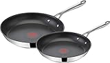 Tefal E304S2 Cook's Direct Jamie Oliver 2-teiliges Bratpfannen-Set | 24, 28 cm | induktionsgeeignet | spülmaschinenfest | langlebige Antihaft-Beschichtung | Thermo-Signal-Technologie | Edelstahl