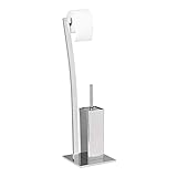 Relaxdays Stand WC Garnitur WIMEDO eckig HBT: 71 x 20 x 20 cm Toilettenbürstenhalter aus Edelstahl mit Lackierung Toilettenpapierhalter und Klorollenhalter als freistehende WC Bürstengarnitur, silber