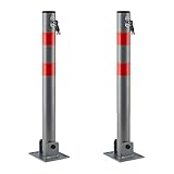 2 x Absperrpfosten rund, Parkplatzsperre klappbar, Parkpfosten mit Warnstreifen, 3 Schlüssel