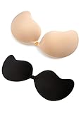 Pete Self Adhesive Silikon nackt unsichtbar Push-Up rückenfreie BH ohne Träger/Silicone Bra für rückenfreie Abendkleider, Ballkleider, Brautkleider (C, Push-Up-Beige-Schwarz Engel Flügel)