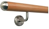 Lärche Holz Treppe Handlauf Geländer Griff gewinkelte Edelstahlhalter, Länge 30-500 cm aus einem Stück/Variante:160 cm mit 3 Halter - Enden:Halbrunde Edelstahlkappe
