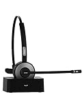 YAMAY Bluetooth Headset,Bluetooth Headset mit Ladestation,PC Headset mit Mikrofon Drahtloses Leicht-Headset Rauschunterdrückung Funk-Headset Freisprechen Bluetooth Headset für Autound LKW-Fahrer