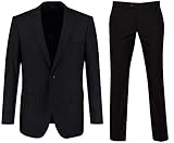 keskin collection Herren Anzug Schwarz Slim Fit Business Sakko 2 Knöpfe (28, Schwarz)