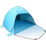 PUREBOX Strandmuschel Extra Groß Strandzelt Beach Zelt, Pop Up Sonnenschutz und Wasserdicht Outdoor Portable Wurfzelt mit Einer Abschließbaren für 2-4 Personen Blau