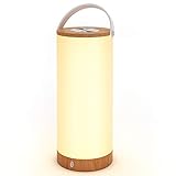 Tischlampe LED vintage TaoTronics Holz Optik Nachttischlampe 3000K Warmweiß stufenlos dimmbar Touch Bedienung kabellos batteriebetrieben mit 4000mAh Akku Merkfunktion Ein-Griff tragbar