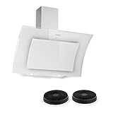 Klarstein Sabia 90 - Dunstabzugshaube, Abzugshaube, Wandabzugshaube, Abluft/Umluft, 3 Stufen, 600 m³/h, LED-Beleuchtung, 90 cm Breite, kopffrei, inkl. 2 x Aktivkohlefilter, weiß