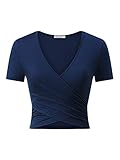MSBASIC Einzigartiges Cross Wrap Slim Fit Langarm Crop Top mit tiefem V-Ausschnitt, Marine., XL