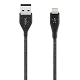 Belkin DuraTek Plus Lightning-/USB-A-Kabel mit Band (ultrastarkes iPhone 11, 11 Pro, 11 Pro Max, XS, XS Max, XR, X, 8/8 Plus Ladekabel, Lightning auf USB-Kabel, 3 m) schwarz