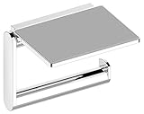 KEUCO Toilettenpapierhalter aus Metall hochglanz-verchromt, Ablage, Anti-Rutsch-Einlage, WC-Rollenhalter für Badezimmer und Gäste-WC, Plan