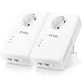 Zyxel 1800 Mbit/s Pass-Through Powerline-Adapter mit Gigabit Ethernet und zwei Ports, kompatibel zu allen gängigen Powerline Adaptern, ideal für NAS-Anwendungen und HD-Streaming, 2er Pack [PLA5456]