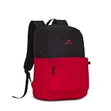 Rivacase ultraleichter Rucksack für Laptop 15,6 Zoll | Mehrzweck-Rucksack auch geeignet für das Fitnessstudio oder Kurztrips | Rucksack Uni Reisen Schulrucksack für Arbeit Schule (Schwarz Rot)