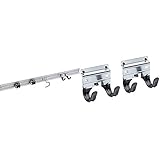 Meister Gerätehalterleiste 800 mm - Geräteleiste & 4 Gerätehalter - Aluminium - 9953360 & Gerätehalter Doppelhaken - 2 Stück, lose - Leichte Montage - Für T-Griffe / Wandhalter / Werkzeughalter