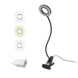 Eyocean LED Leselampe, Schwanenhals Klemmlampe, Augenpflege Klemmleuchte, 3 Modi & 10 Dimmstufen, Klemmlicht für Büro Heimgebrauch, CE Adapter Enthalten, 7W, Schwarz