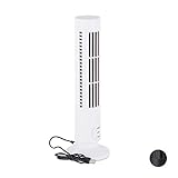 Relaxdays Säulenventilator mit USB, 2 Geschwindigkeitsstufen, Mini Tischventilator für Büro und Schreibtisch, weiß, Kunststoff, H x D: ca. 33 x 10,5 cm
