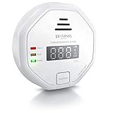 Brandson - Kohlenmonoxid Melder CO Alarm - Kohlenmonoxid Warnmelder - LCD Display – Lauter Alarm 85 dB – Testschalter - nach DIN EN50291 Zertifiziert - batteriebetrieben - Weiß