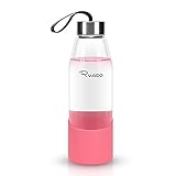 Ryaco Glasflasche Trinkflasche Classic Tragbare 500ml BPA-frei für unterwegs Sportflasche Glas Wasserflasche zum Mitnehmen von kalten Heiß Getränken mit Silikonhülle und Schwammbürste