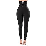 MAYOGO Damen Hohe Taille Leggings Yogo Training Tights Sporthose Strumpfhosen Gym Sport Hüfthoch Leggings Formende Bodys Tights Skinny Hose mit Knopf Schwarz