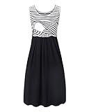 Love2Mi Damen Umstandskleid Streifen Stillkleid Ärmellos Schwangere Sommerkleid-Weißer Streifen / Schwarz-M