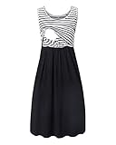 Love2Mi Damen Umstandskleid Streifen Stillkleid Ärmellos Schwangere Sommerkleid-Weißer Streifen / Schwarz-M