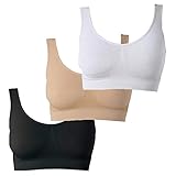 UnsichtBra Bustier Damen BH ohne Buegel mit Polstern | 3er Set Wohlfühl Bustiers Tops | Bügelloser Soft Bra Bralette schwarz, weiß, beige (G_SWH)(L)