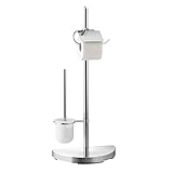 axentia WC-Garnitur Lianos aus Chrom - Toilettenpapierhalter, Toilettenbürste & Klobürstenhalter stehend - WC Bürstengarnitur ohne Bohren - WC-Ständer und Bürste verchromt