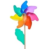POFET Regenbogen Windrad, Windmühle Kinderspielzeug Rasen Hof Garten Ornamente Bunte Holz Stick Wind Spinner Outdoor