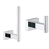 Grohe Essentials Cube WC Rollenhalter, chrom, 40623001 + GROHE Essentials Cube | Badaccessoires - Handtuchhaken | silber | 40511001