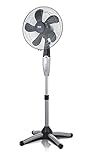 Fakir VC 40 S Prestige Standventilator mit Fernbedienung, Standlüfter - höhenverstellbar 120-140 cm, 3 Geschwindigkeitsstufen, Timer, Oszillationsfunktion 50°, leise, 55 Watt, silber/dunkelgrau