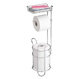 mDesign Toilettenpapierhalter – eleganter Papierrollenhalter aus Metall – WC-Rollen-Halter mit Regal – praktische Aufbewahrung fürs Badezimmer – silber