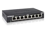 NETGEAR GS308 Switch 8 Port Gigabit Ethernet LAN Switch (Plug-and-Play Netzwerk Switch, LAN Verteiler, Hub energieffizient, lüfterlos, robustes Metallgehäuse)