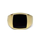 Sprezzi Goldener Herren-Ring mit Stein aus massivem 925 Sterling Silber Siegelring 585 vergoldet mit schwarzem Onyx Stein | Massiver Silber Männerschmuck Ring mit Geschenkverpackung (56)