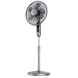 Brandson - Standventilator mit Display und Fernbedienung - mobiler Lüfter - Oszillation 80° - 60 Watt - Ventilator Höhe verstellbar 115-134 cm - Kopf 35° neigbar - 3 Geschwindigkeiten – GS - silber